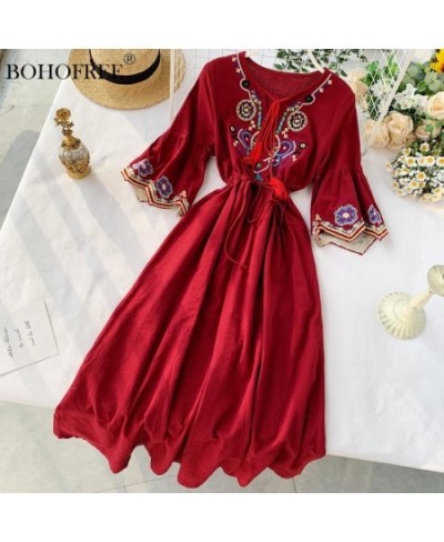 Bohemian Style Desert Outing Floral Embroidery Tassel Indie Folk Women Long Dress $55.77 - Dresses