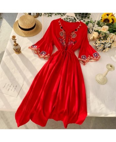 Bohemian Style Desert Outing Floral Embroidery Tassel Indie Folk Women Long Dress $55.77 - Dresses