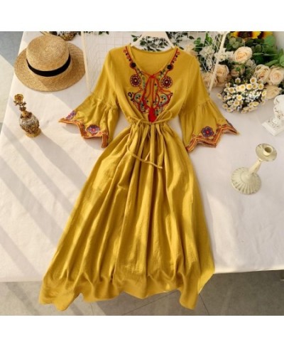 Bohemian Style Desert Outing Floral Embroidery Tassel Indie Folk Women Long Dress $55.77 - Dresses