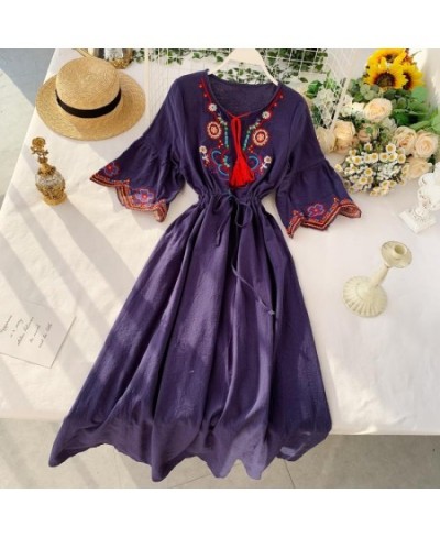 Bohemian Style Desert Outing Floral Embroidery Tassel Indie Folk Women Long Dress $55.77 - Dresses