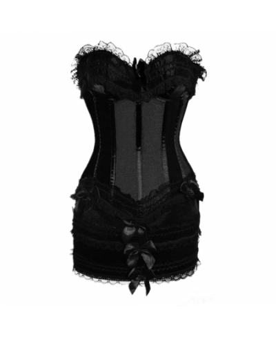 Women Corset Dress Satin Lace Bow Overbust Corset With Mini Skirt Super Gathered Super Sexy Corset Suit $48.37 - Underwear