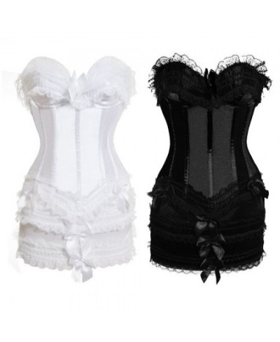 Women Corset Dress Satin Lace Bow Overbust Corset With Mini Skirt Super Gathered Super Sexy Corset Suit $48.37 - Underwear