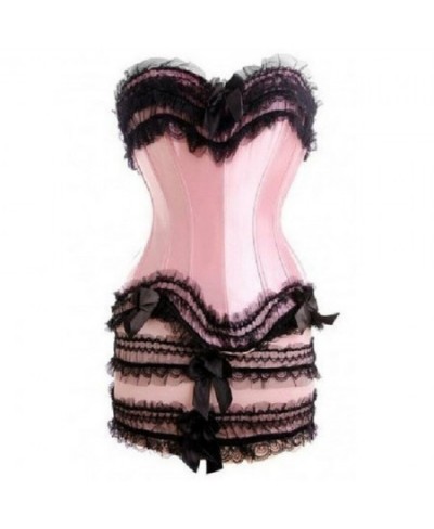 Women Corset Dress Satin Lace Bow Overbust Corset With Mini Skirt Super Gathered Super Sexy Corset Suit $48.37 - Underwear