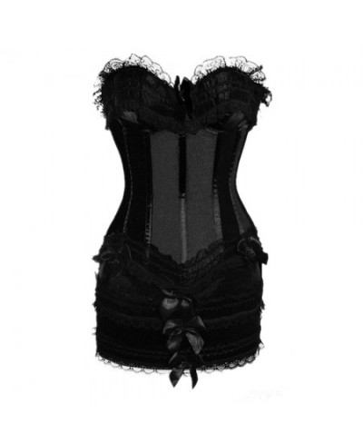 Women Corset Dress Satin Lace Bow Overbust Corset With Mini Skirt Super Gathered Super Sexy Corset Suit $48.37 - Underwear