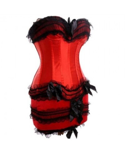 Women Corset Dress Satin Lace Bow Overbust Corset With Mini Skirt Super Gathered Super Sexy Corset Suit $48.37 - Underwear