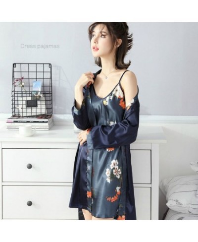 Gown Sets Women Stain Sexy Ladies Sleepwear Strap Printed Couples Mini Nightdress Two Pieces Homewear Soft Cozy Fashion Thin ...