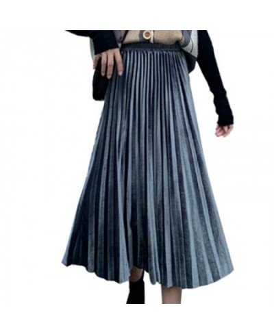 Women's Elegant Golden Velvet A-Line Skirt Fall/Winter Solid Color Mid-Long High Rise Pleated Skirts Ladies' Temperament $27....