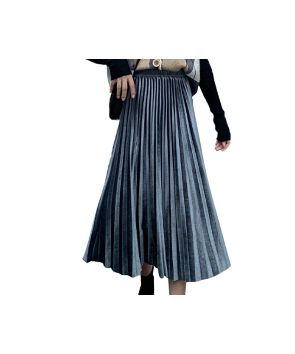 Women's Elegant Golden Velvet A-Line Skirt Fall/Winter Solid Color Mid-Long High Rise Pleated Skirts Ladies' Temperament $27....