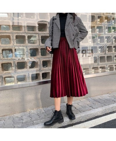 Women's Elegant Golden Velvet A-Line Skirt Fall/Winter Solid Color Mid-Long High Rise Pleated Skirts Ladies' Temperament $27....