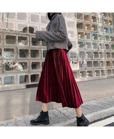 Women's Elegant Golden Velvet A-Line Skirt Fall/Winter Solid Color Mid-Long High Rise Pleated Skirts Ladies' Temperament $27....