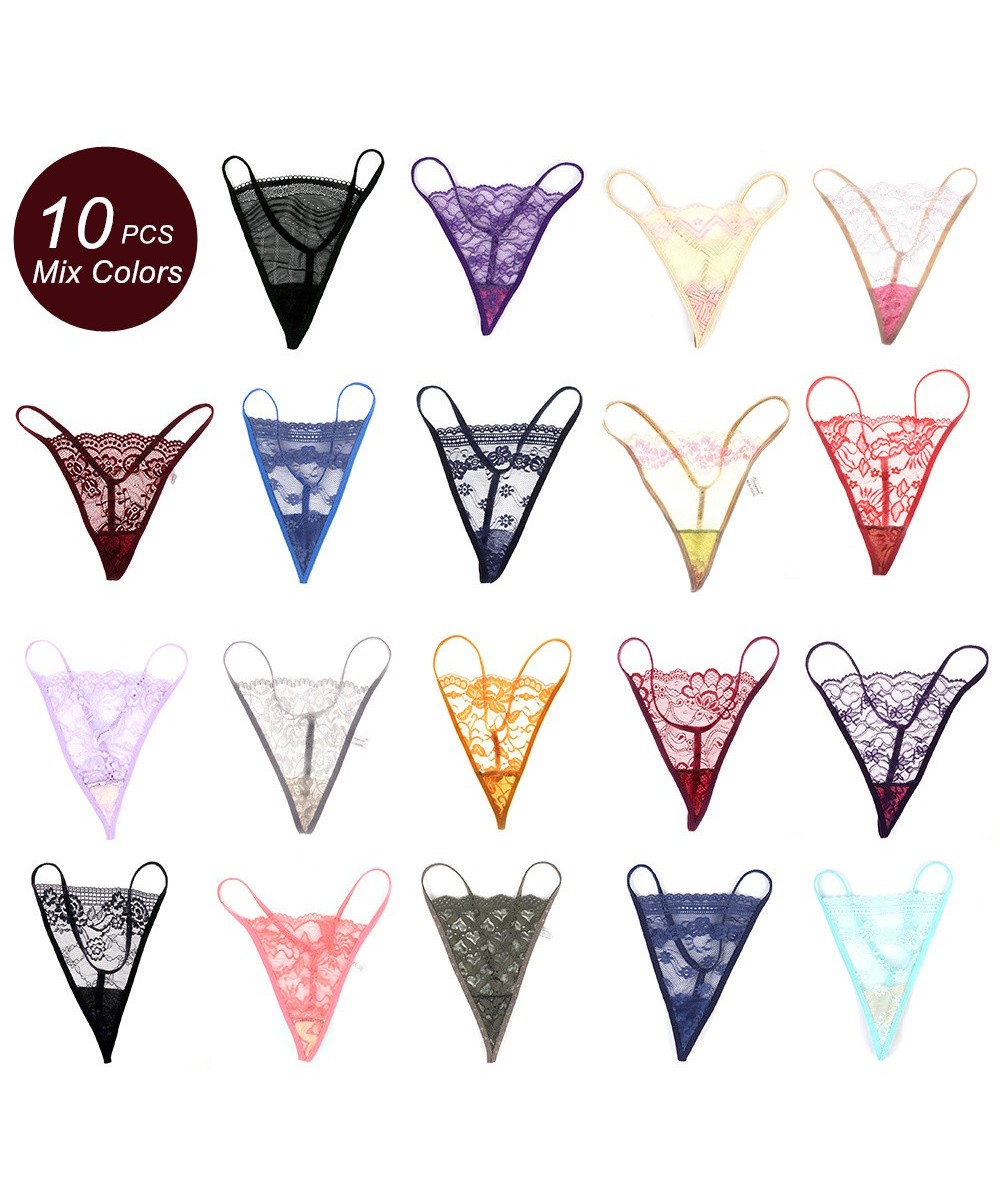 10pcs Female Underwear Hollow Out Micro Tanga Transparente Mujer T Back Sexy Lace G String Women's Panties Thong $16.02 - Und...