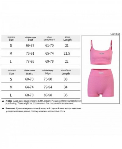 Women Sports Two-piece Running Set Summer Ribbed Knit Tracksuits Female Sleeveless Straps Crop Tops+High Waist Shorts Female ...