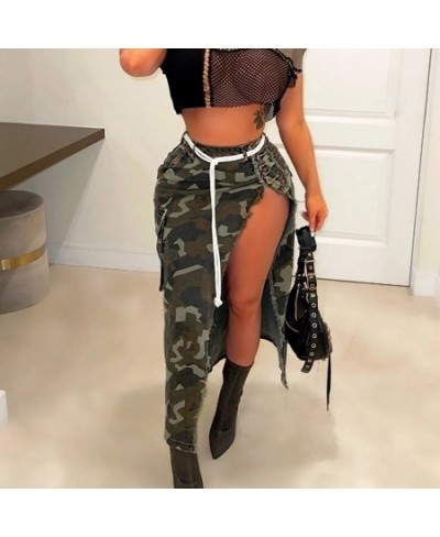 Casual Maxi Women Cargo Skirts For Womens Print Camouflage Side Split Skirts High Waist Skirts Streetwear Dresses Vestidos $4...