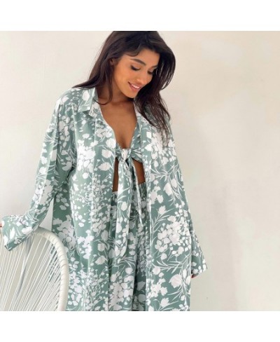 2022 Fashion Women's Home Wear Underwear Three Piece Pajamas Print Loose Pajamas Pants Pajamas $57.53 - Sleepwears