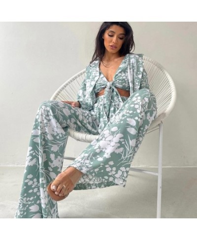 2022 Fashion Women's Home Wear Underwear Three Piece Pajamas Print Loose Pajamas Pants Pajamas $57.53 - Sleepwears