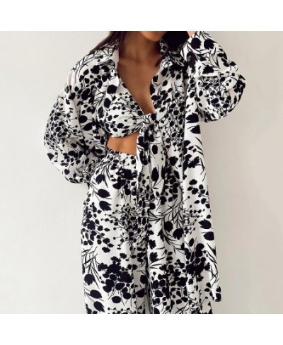 2022 Fashion Women's Home Wear Underwear Three Piece Pajamas Print Loose Pajamas Pants Pajamas $57.53 - Sleepwears