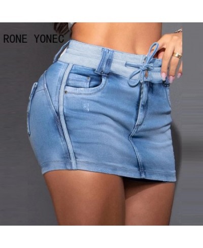 Women Casual Drawstring Pocket Skinny Straight Jeans Denim Skirt Shorts $47.23 - Jeans