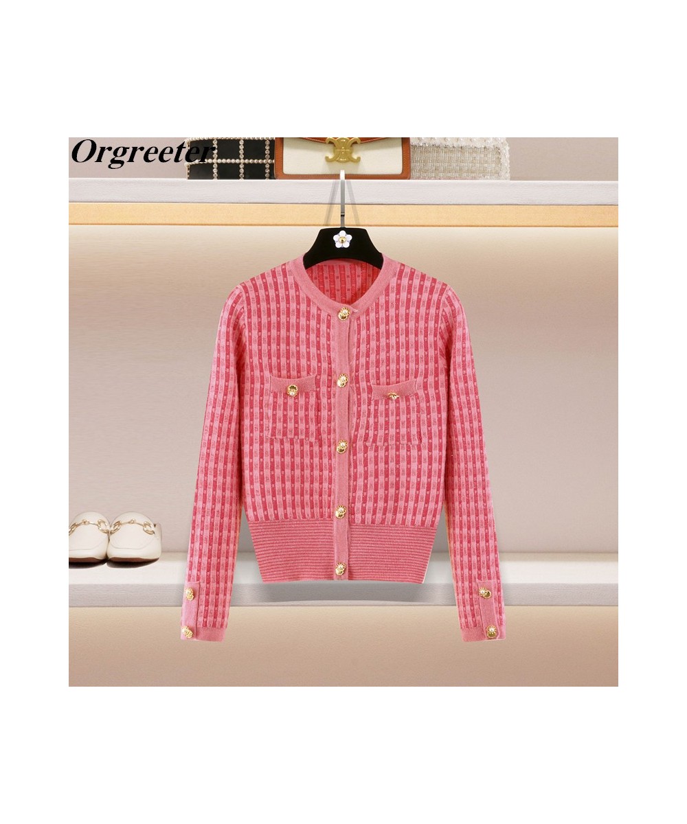 Korean Chic Sweet Pink Plaid Autumn Long Sleeve Sweater Cardigan Women 2023 New Fashion Short Sleeve Summer Knitwear Tops $45...