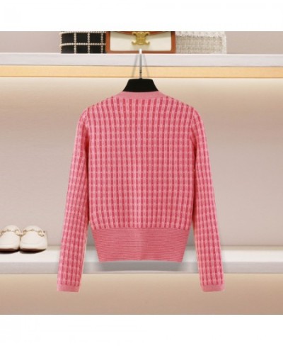 Korean Chic Sweet Pink Plaid Autumn Long Sleeve Sweater Cardigan Women 2023 New Fashion Short Sleeve Summer Knitwear Tops $45...