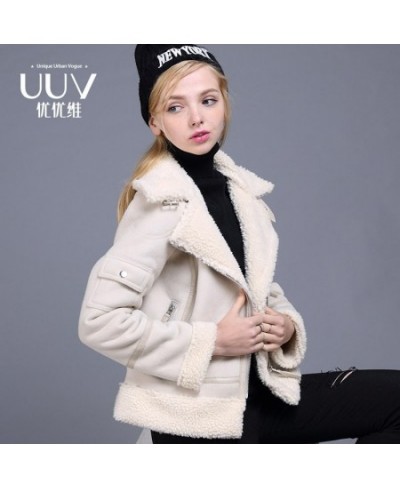 Faux Shearling Sheepskin Coat Women Leather Thick Suede Jacket Women Autumn Winter Lambs Wool Short Motorcycle Outerwear UV30...