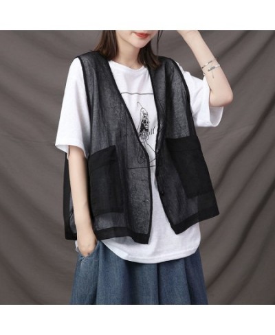 Vests Women Thin Summer Pockets Transparent Cool Unisex Couple Retro Gentle Basic All-match Korean Style Harajuku Mujer Chic ...