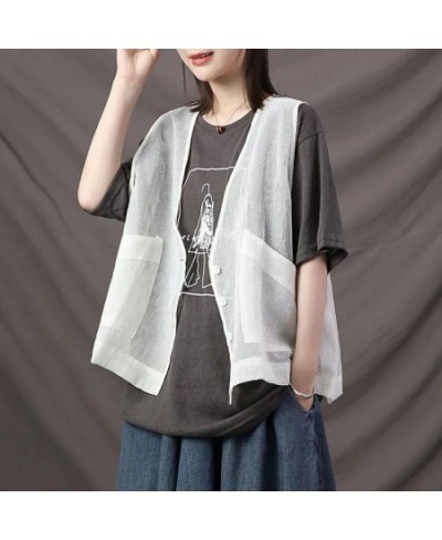 Vests Women Thin Summer Pockets Transparent Cool Unisex Couple Retro Gentle Basic All-match Korean Style Harajuku Mujer Chic ...