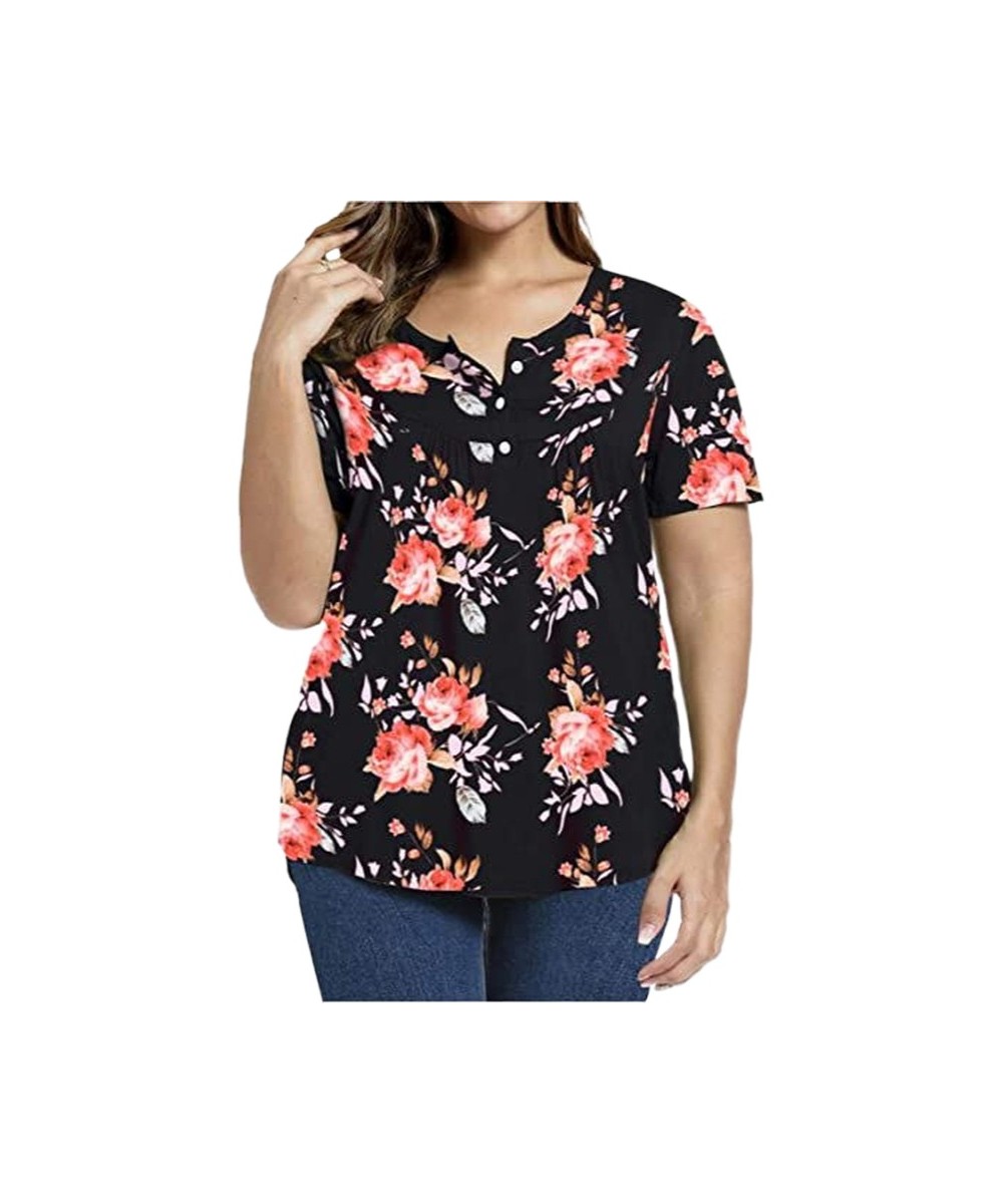 Women Short Sleeve Floral Print Plus Size T Shirt 2022 Summer Casual Loose Button Tshirt Fashion Female Tees Top Oversized $3...