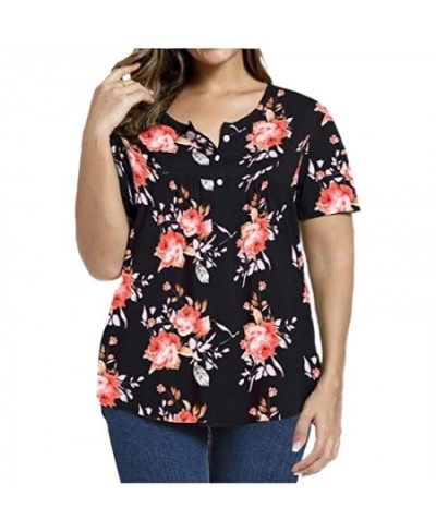 Women Short Sleeve Floral Print Plus Size T Shirt 2022 Summer Casual Loose Button Tshirt Fashion Female Tees Top Oversized $3...