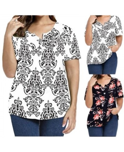 Women Short Sleeve Floral Print Plus Size T Shirt 2022 Summer Casual Loose Button Tshirt Fashion Female Tees Top Oversized $3...