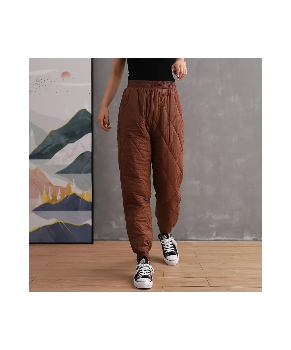 Elastic Waist Cotton Padded Down Pants For Women Solid Colors Casual Trousers Warm Winter Thick Harem Pants Oversized $30.67 ...