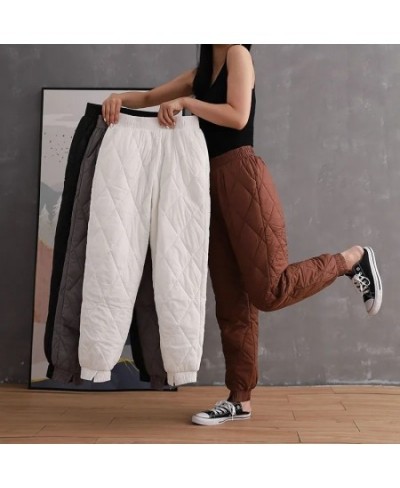 Elastic Waist Cotton Padded Down Pants For Women Solid Colors Casual Trousers Warm Winter Thick Harem Pants Oversized $30.67 ...