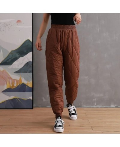 Elastic Waist Cotton Padded Down Pants For Women Solid Colors Casual Trousers Warm Winter Thick Harem Pants Oversized $30.67 ...