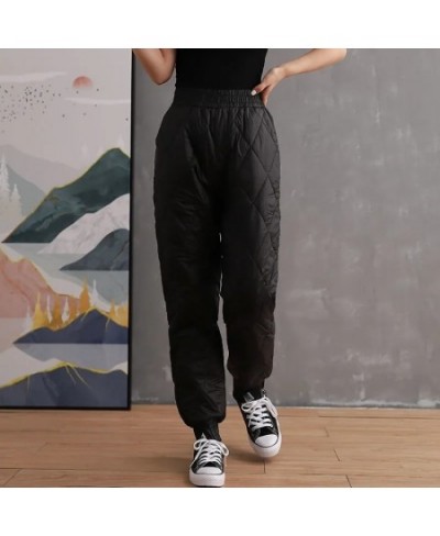 Elastic Waist Cotton Padded Down Pants For Women Solid Colors Casual Trousers Warm Winter Thick Harem Pants Oversized $30.67 ...