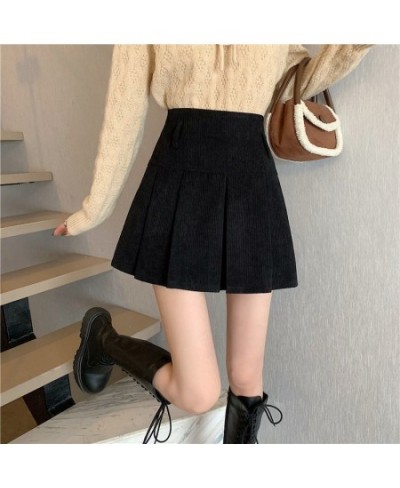 2023 Vintage Corduroy Pleated Skirt Women Korean Style Kawaii Patchwork Brown High Waist A-line Mini Skirts Autumn Winter $32...