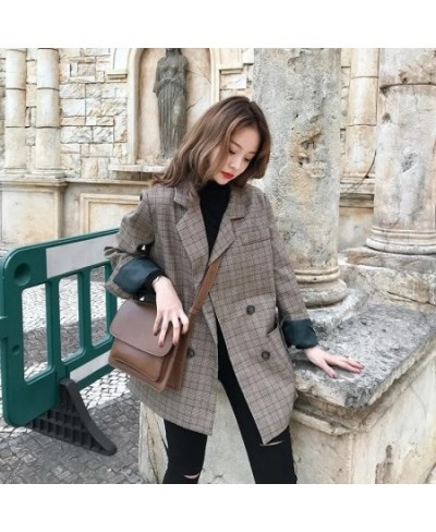 Women Outerwear Plaid Pocket Loose Long Sleeve Wool Coat Overcoat Autum Ladies Coat Women 2022 Winter Warmth Cotton Long Casu...