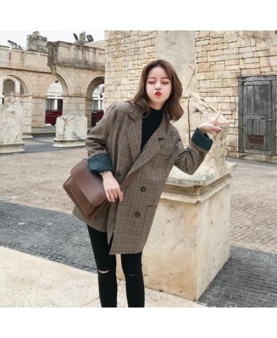 Women Outerwear Plaid Pocket Loose Long Sleeve Wool Coat Overcoat Autum Ladies Coat Women 2022 Winter Warmth Cotton Long Casu...