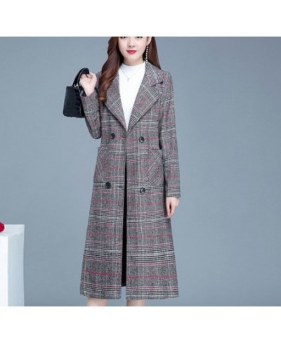 Women Outerwear Plaid Pocket Loose Long Sleeve Wool Coat Overcoat Autum Ladies Coat Women 2022 Winter Warmth Cotton Long Casu...