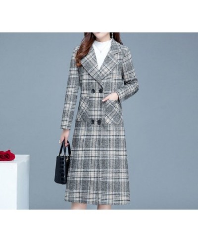 Women Outerwear Plaid Pocket Loose Long Sleeve Wool Coat Overcoat Autum Ladies Coat Women 2022 Winter Warmth Cotton Long Casu...