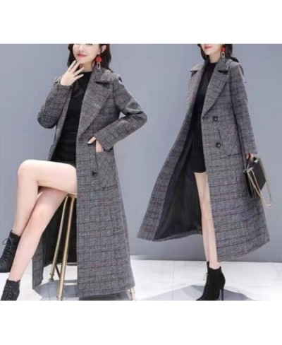 Women Outerwear Plaid Pocket Loose Long Sleeve Wool Coat Overcoat Autum Ladies Coat Women 2022 Winter Warmth Cotton Long Casu...