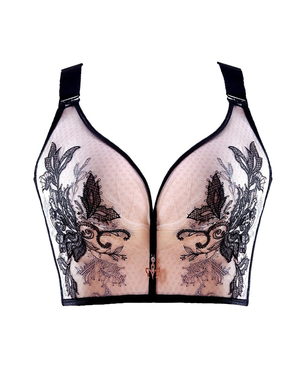 New Large Size Exquisite Embroidered Bra Plus Size Women Gorge Push Up Thin Full Cup Bust Underwear Light Color D E Cup Lace ...