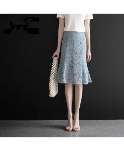 2023 Women Spring Summer New Fashion Lace Solid Color Skirts Female High Waist Mermaid Skirts Ladies Midi Long Slim Skirts Ju...