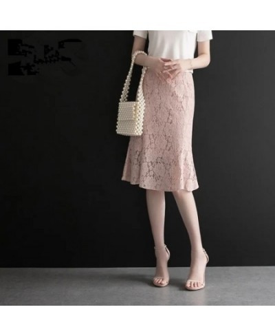 2023 Women Spring Summer New Fashion Lace Solid Color Skirts Female High Waist Mermaid Skirts Ladies Midi Long Slim Skirts Ju...