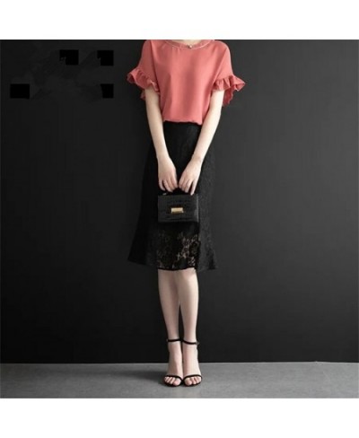 2023 Women Spring Summer New Fashion Lace Solid Color Skirts Female High Waist Mermaid Skirts Ladies Midi Long Slim Skirts Ju...