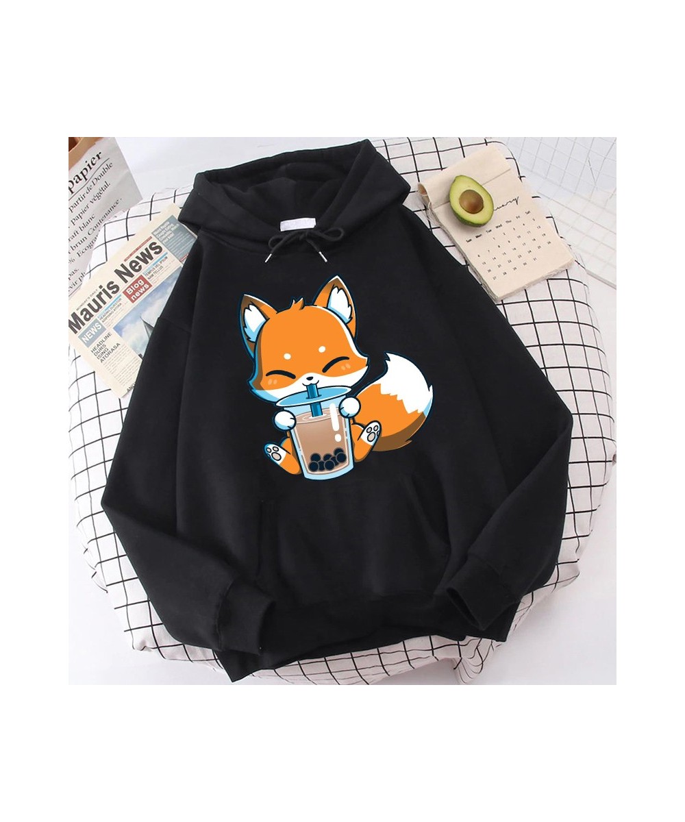 Fashion Boba Milk Tea Hoodies Korean Style Women Clothes Kawaii Sweatshirt Vintage Cartoon Fox Graphic Hoodie Harajuku $34.30...