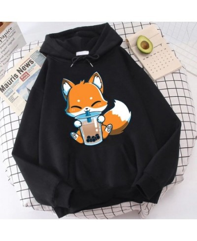 Fashion Boba Milk Tea Hoodies Korean Style Women Clothes Kawaii Sweatshirt Vintage Cartoon Fox Graphic Hoodie Harajuku $34.30...