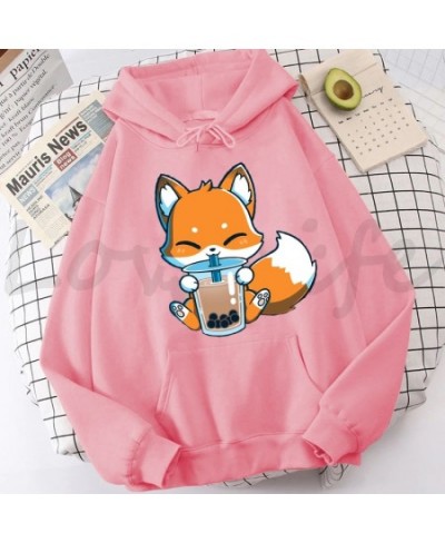 Fashion Boba Milk Tea Hoodies Korean Style Women Clothes Kawaii Sweatshirt Vintage Cartoon Fox Graphic Hoodie Harajuku $34.30...