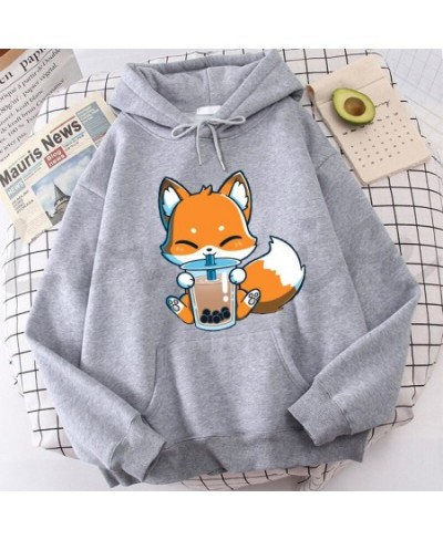 Fashion Boba Milk Tea Hoodies Korean Style Women Clothes Kawaii Sweatshirt Vintage Cartoon Fox Graphic Hoodie Harajuku $34.30...