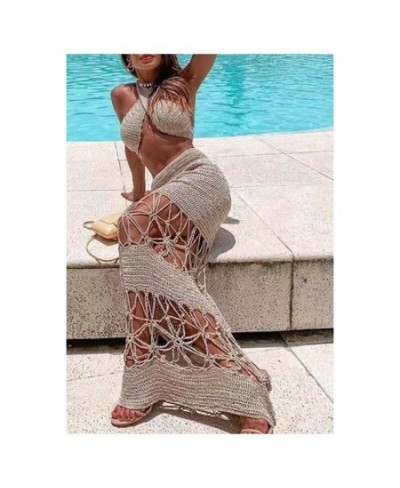 2022s Women Swimwear Handmade Crochet Crossed Top Long Dress Beachwear Cover-ups Maxi Beach Dresses holidays Swimsuit $87.45 ...