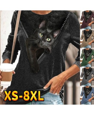 Women's T shirt Tee Graphic Casual Daily Cat T shirt Tee Long Sleeve Print Round Neck Basic Essential Graphic Patterned XS-8X...