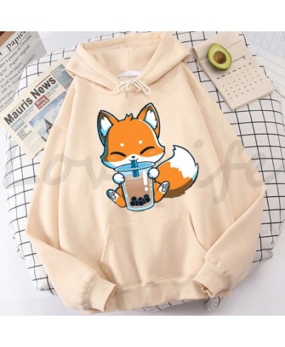 Fashion Boba Milk Tea Hoodies Korean Style Women Clothes Kawaii Sweatshirt Vintage Cartoon Fox Graphic Hoodie Harajuku $34.30...